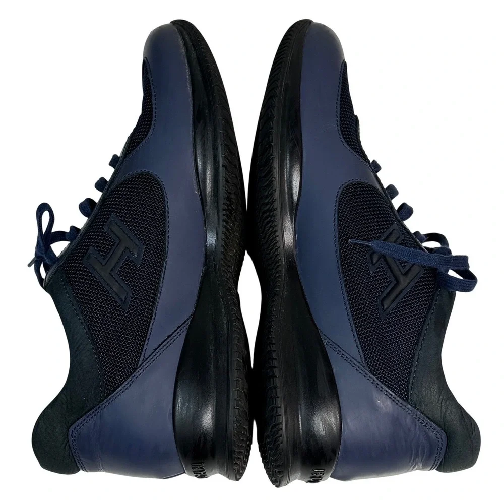 Hogan Interactive Navy Blue Leather Mesh Sneakers Mens‎ Size 7.5 Made in Italy